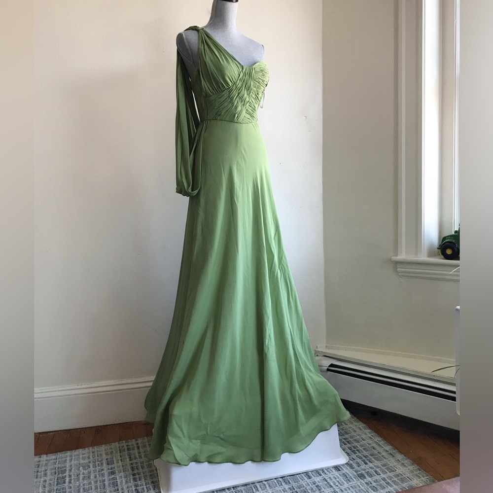 NWT Escada Grecian One-Shoulder Draped Silk Evening Gown Dress Green EU 36 US 6